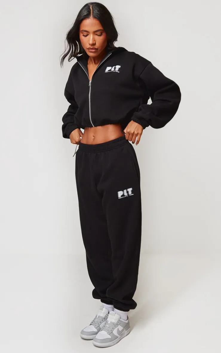 Clearance PrettyLittleThing Elasticated Hem Zip Up Hoodie Black
