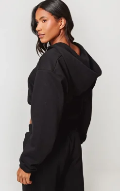 Clearance PrettyLittleThing Elasticated Hem Zip Up Hoodie Black