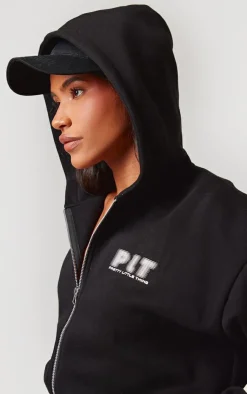 Clearance PrettyLittleThing Elasticated Hem Zip Up Hoodie Black