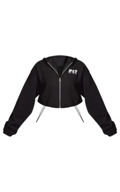 Clearance PrettyLittleThing Elasticated Hem Zip Up Hoodie Black