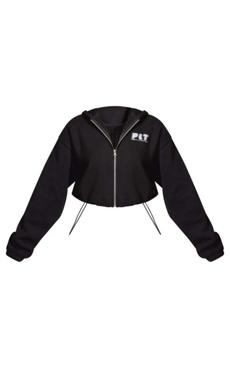 Clearance PrettyLittleThing Elasticated Hem Zip Up Hoodie Black