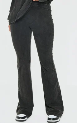 PrettyLittleThing Embossed Logo Washed Skinny Flare Pants Black