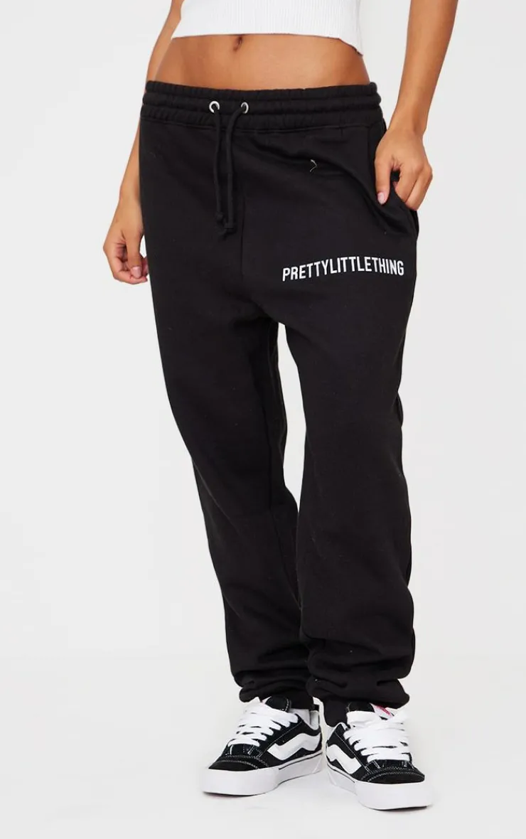 Online PrettyLittleThing Logo High Waisted Cuffed Sweatpants Black