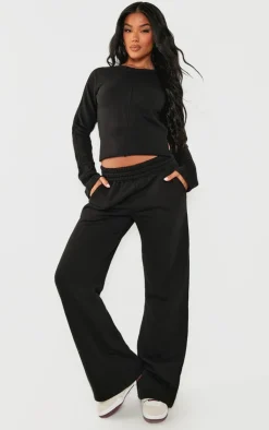 Hot PrettyLittleThing Low Rise Wide Leg Sweatpants Black