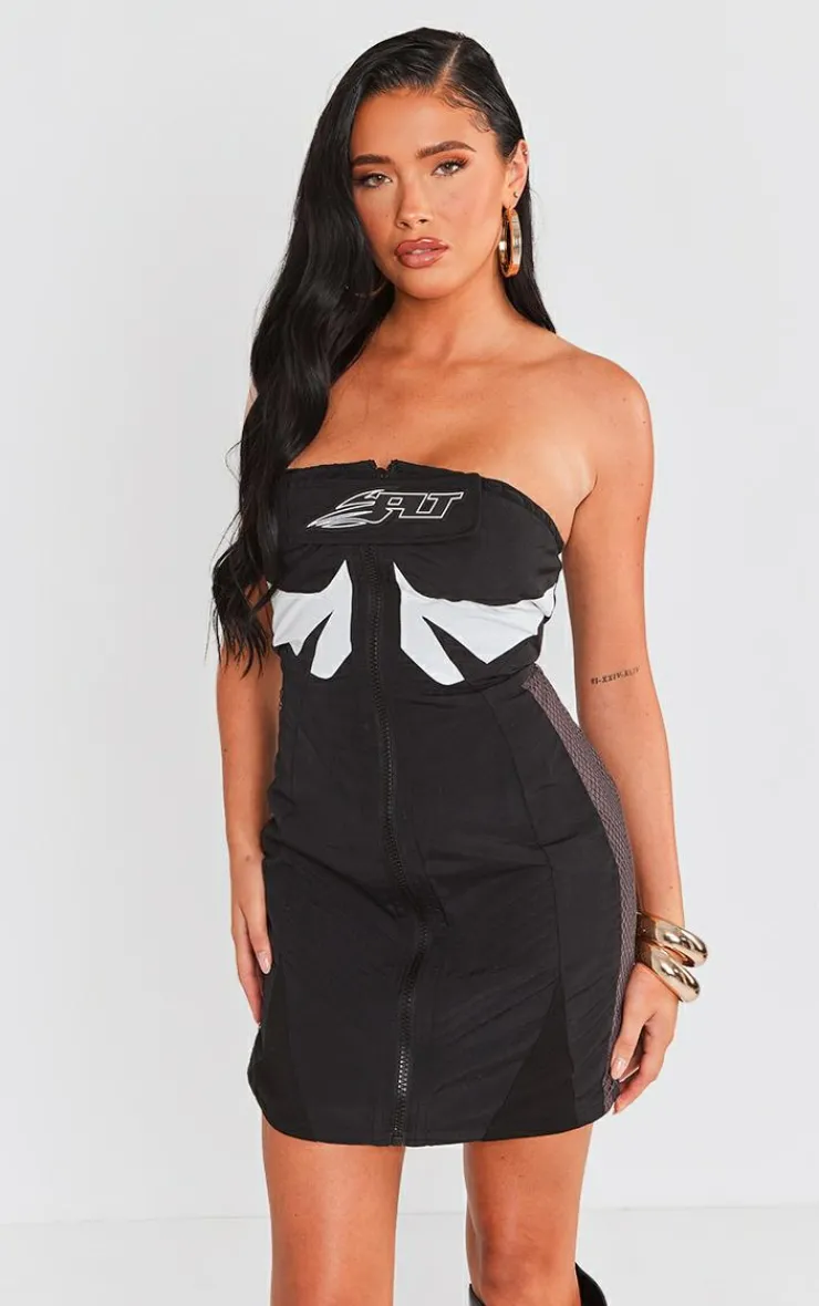 Motorcross Panelled Bandeau Bodycon Dress-PrettyLittleThing Clearance