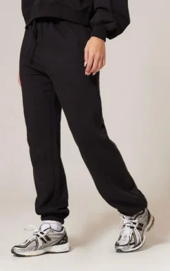 New PrettyLittleThing Oversized Embroidered Cuffed Sweatpants Black