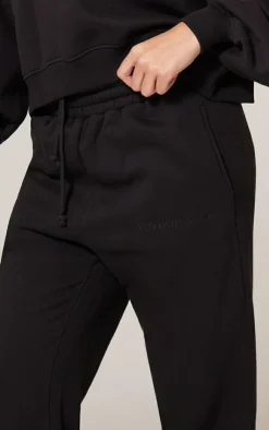 New PrettyLittleThing Oversized Embroidered Cuffed Sweatpants Black