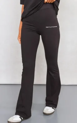 New PrettyLittleThing Printed Flared Pants Black
