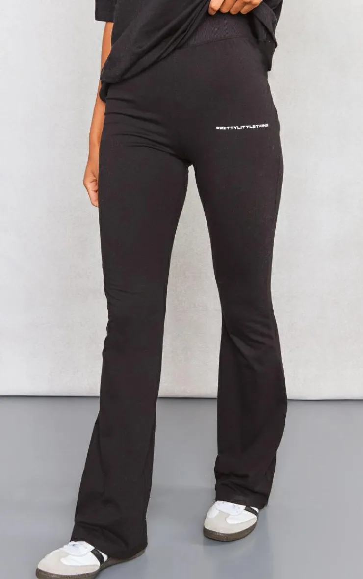 New PrettyLittleThing Printed Flared Pants Black