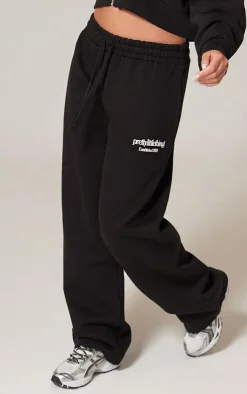 Discount PrettyLittleThing Premium Print Wide Leg Sweatpants Black