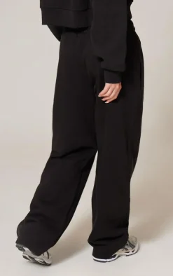 Discount PrettyLittleThing Premium Print Wide Leg Sweatpants Black