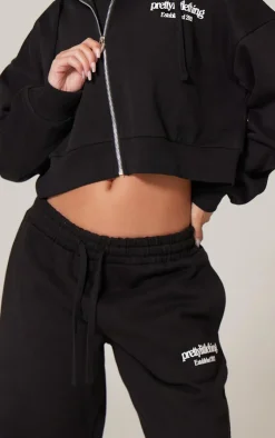 Discount PrettyLittleThing Premium Print Wide Leg Sweatpants Black
