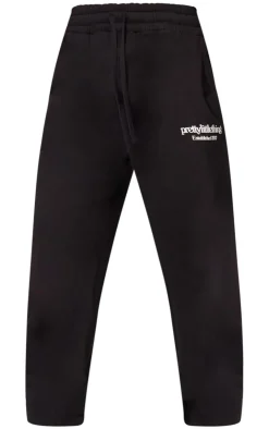 Discount PrettyLittleThing Premium Print Wide Leg Sweatpants Black