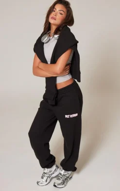 Outlet PrettyLittleThing Premium Studio Print Cuffed Sweatpants Black