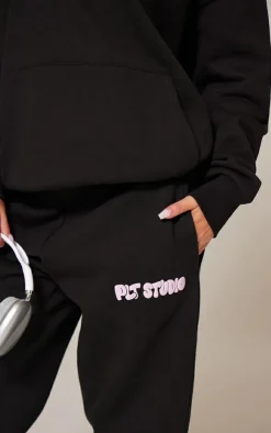Outlet PrettyLittleThing Premium Studio Print Cuffed Sweatpants Black