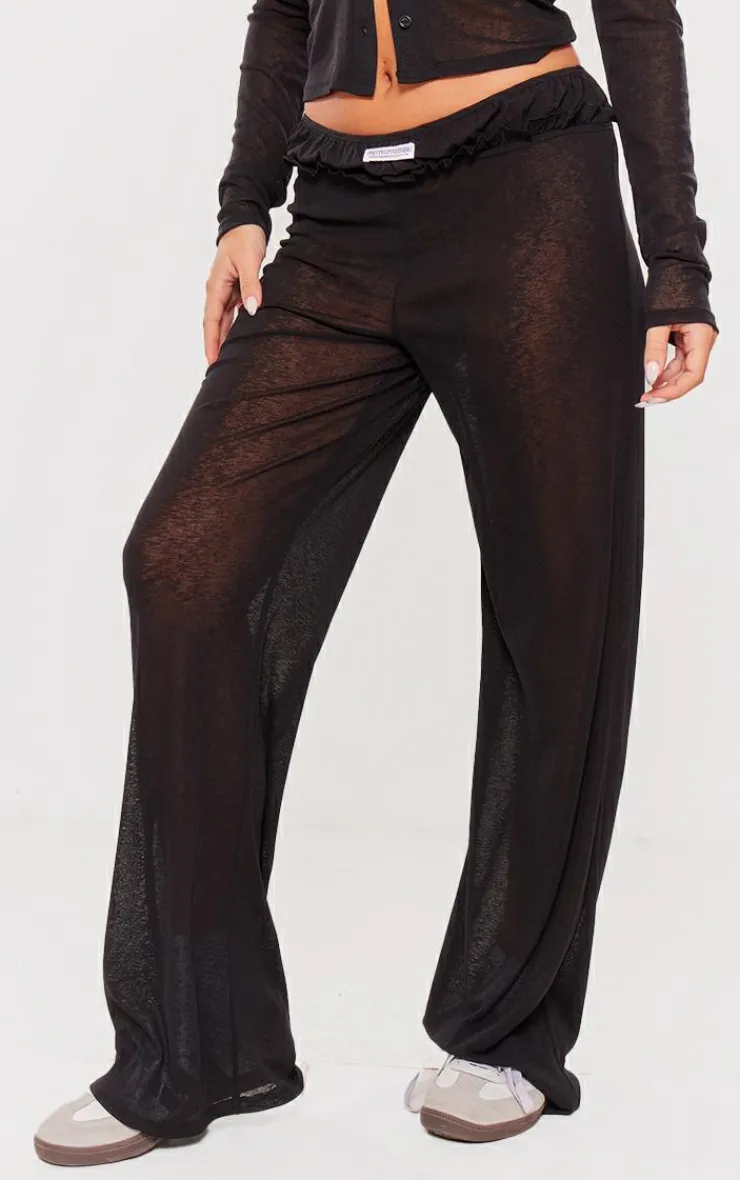 Hot PrettyLittleThing Sheer Burnout Mesh Straight Leg Pants Black