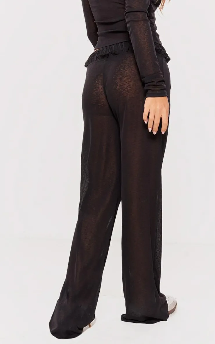 Hot PrettyLittleThing Sheer Burnout Mesh Straight Leg Pants Black