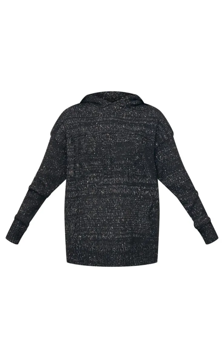 Discount PrettyLittleThing Space Dye Oversized Knitted Hoodie Black