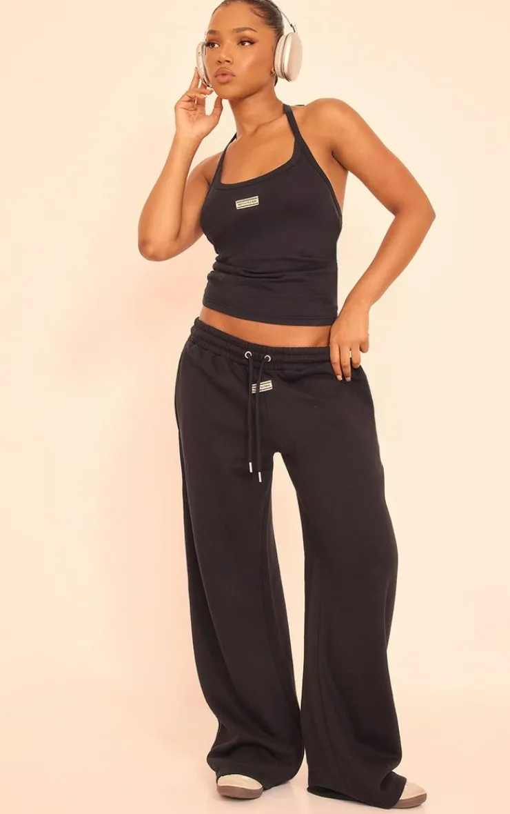 Discount PrettyLittleThing Tab Halterneck Cotton Top Black