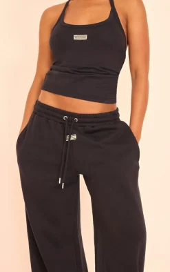 Discount PrettyLittleThing Tab Halterneck Cotton Top Black