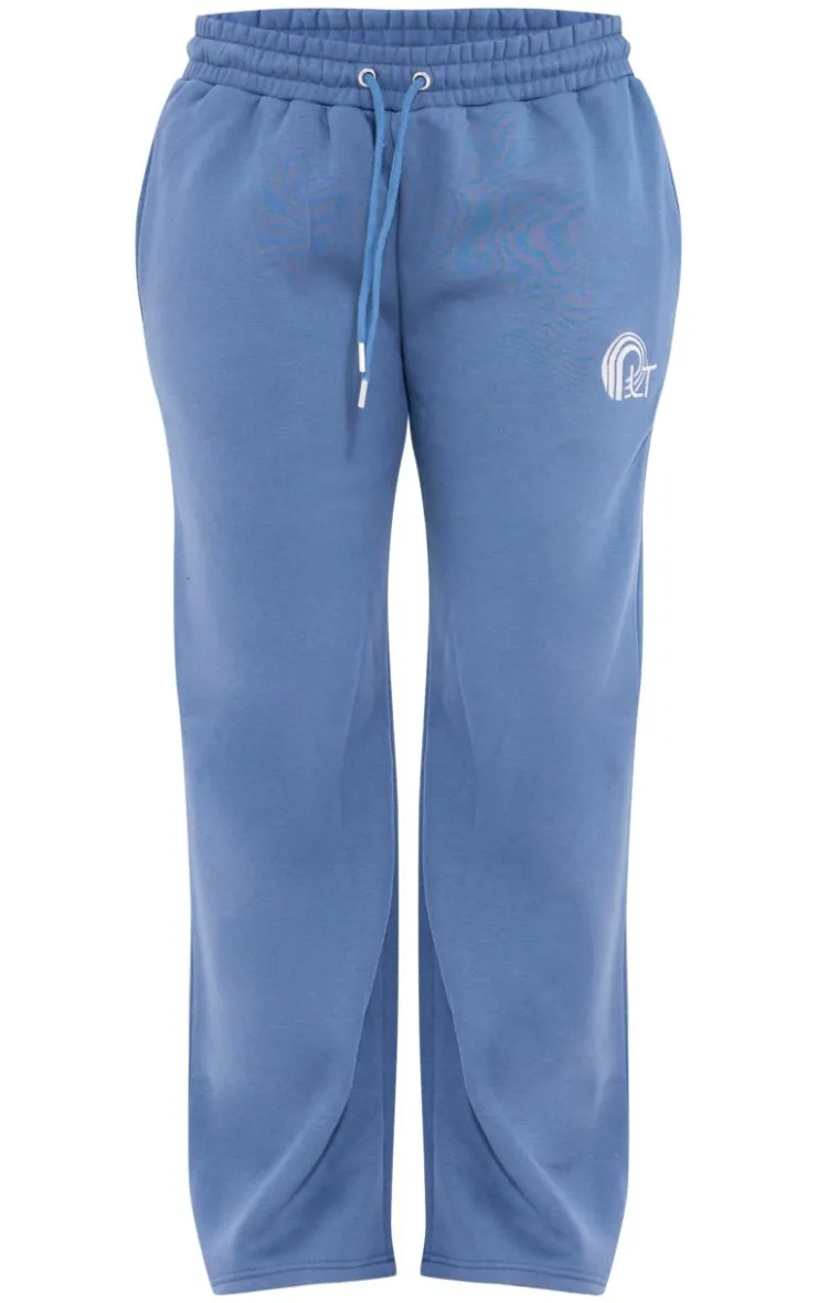 Sale PrettyLittleThing Embroidered Graphic Wide Leg Sweatpants Blue