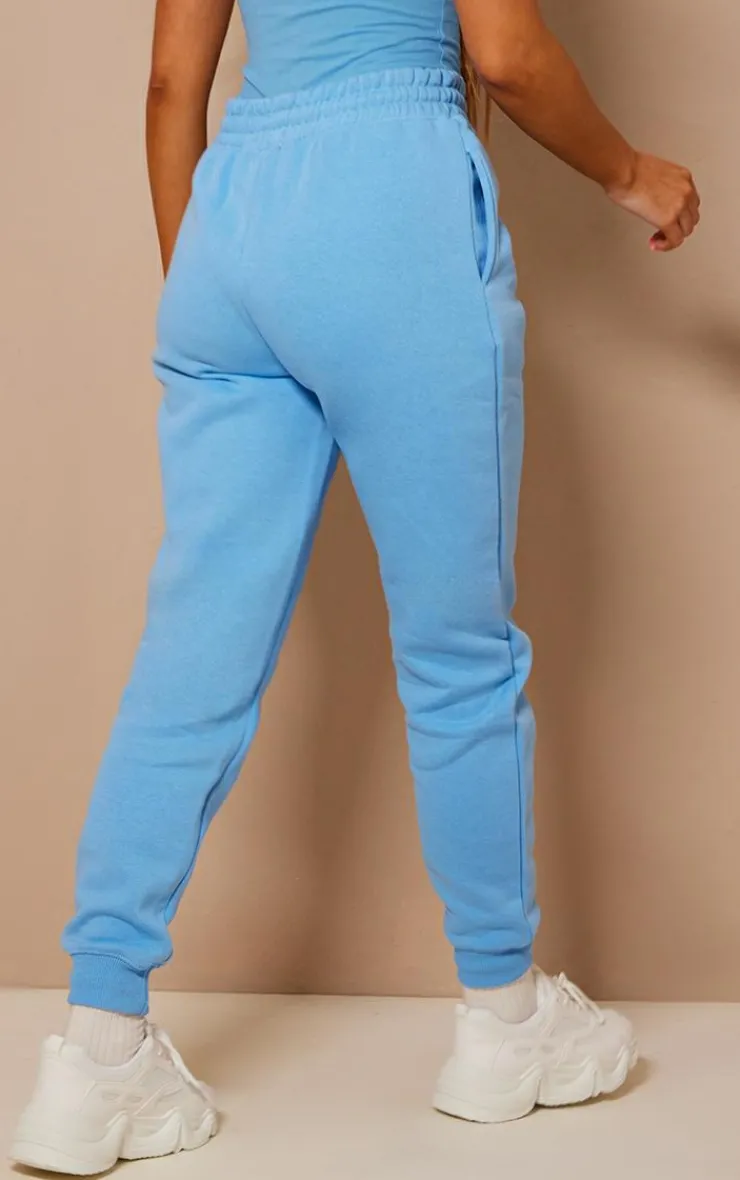 PrettyLittleThing Blue Sweatsuits*Logo High Waisted Cuffed Sweatpant