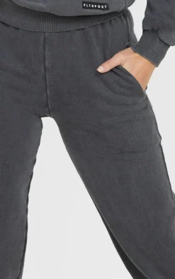 PRETTYLITTLETHING Charcoal Badge Detail Sport Sweatpants
