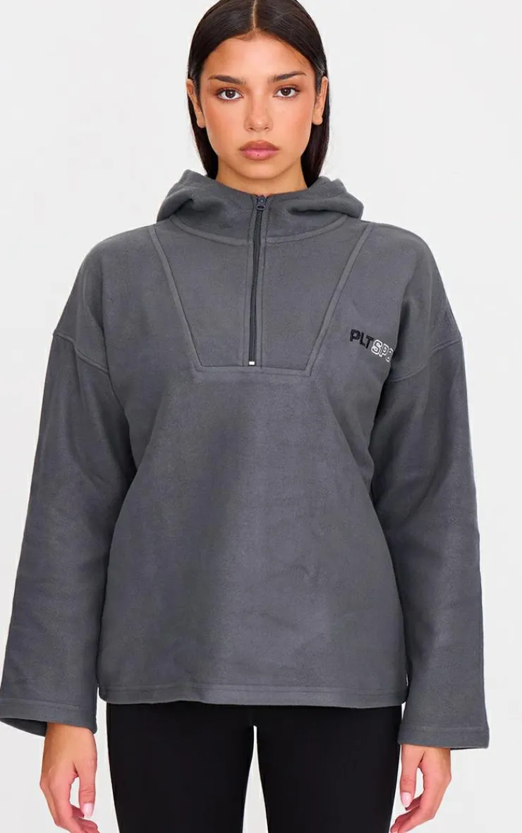 PrettyLittleThing Athletic Jackets*Half Zip Hooded Fleece