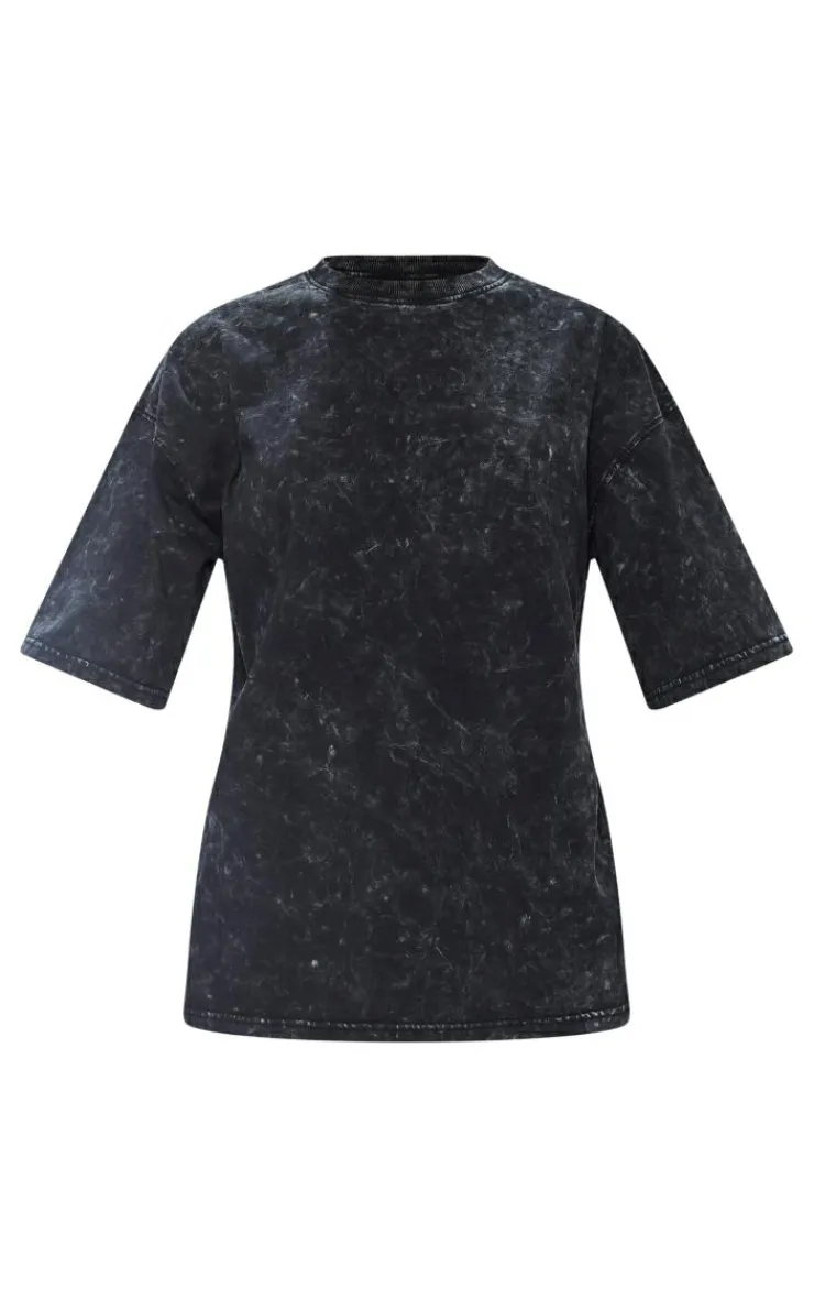 PrettyLittleThing Print Washed Oversized T-shirt Charcoal