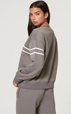 Clearance PrettyLittleThing Contrast Print Oversized Sweatshirt Charcoal