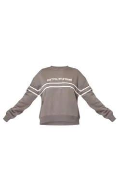 Clearance PrettyLittleThing Contrast Print Oversized Sweatshirt Charcoal