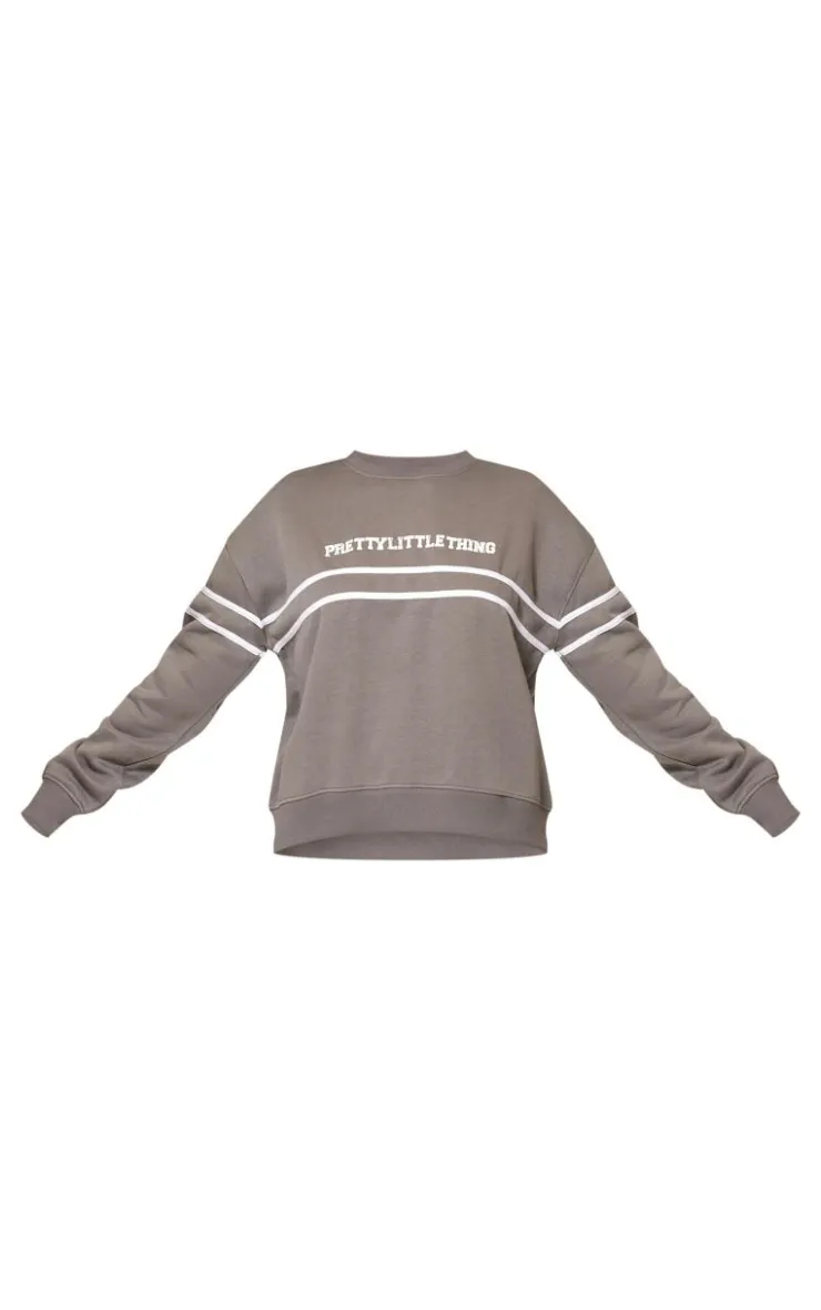 Clearance PrettyLittleThing Contrast Print Oversized Sweatshirt Charcoal