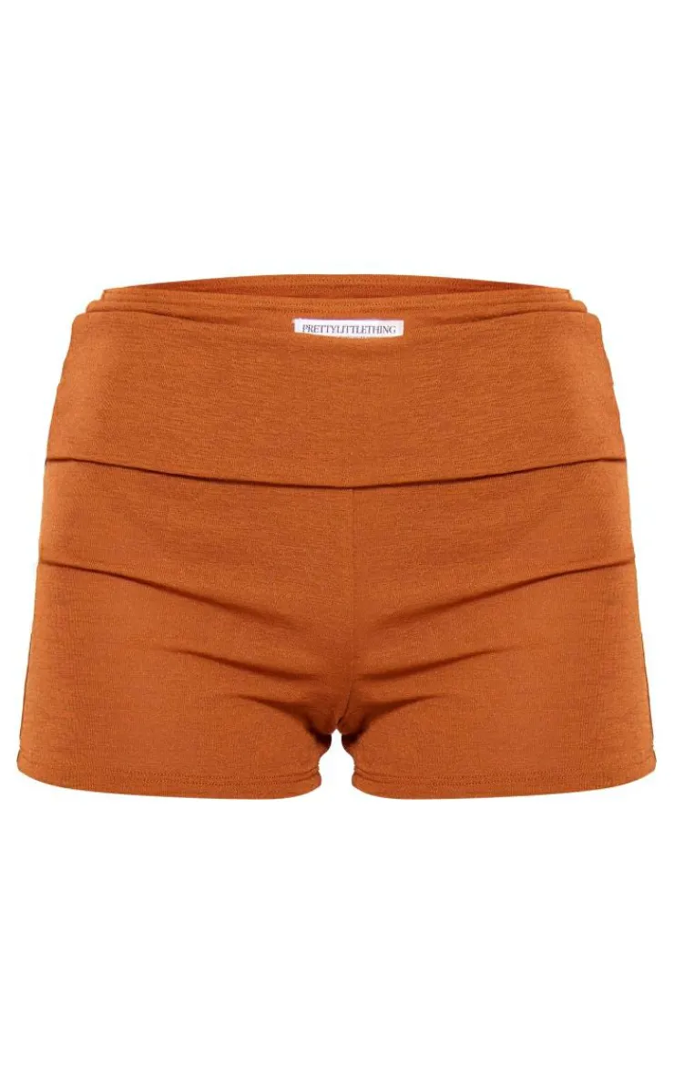 New PrettyLittleThing Sheer Burnout Mesh Hot Pant Shorts Chocolate