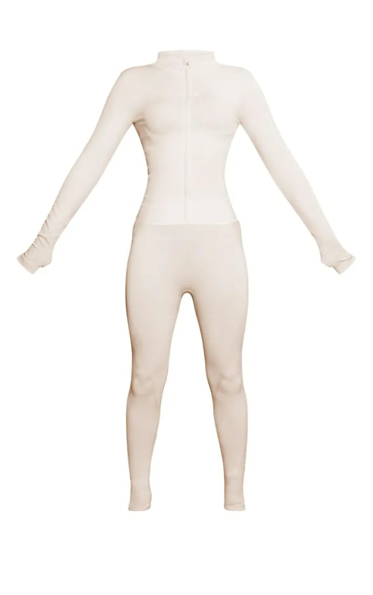 PrettyLittleThing Athletic Jackets*Ski Seamless Rib Crop Jacket & Leggings Set