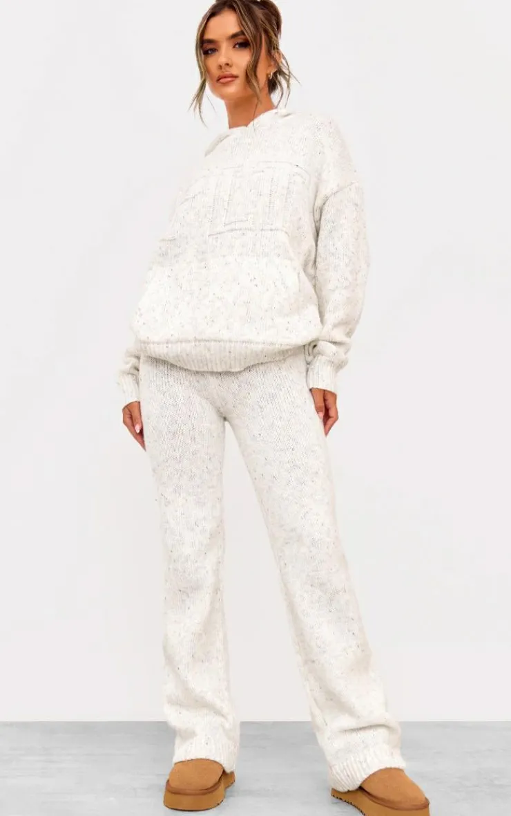 New PrettyLittleThing Space Dye Oversized Knitted Hoodie Cream