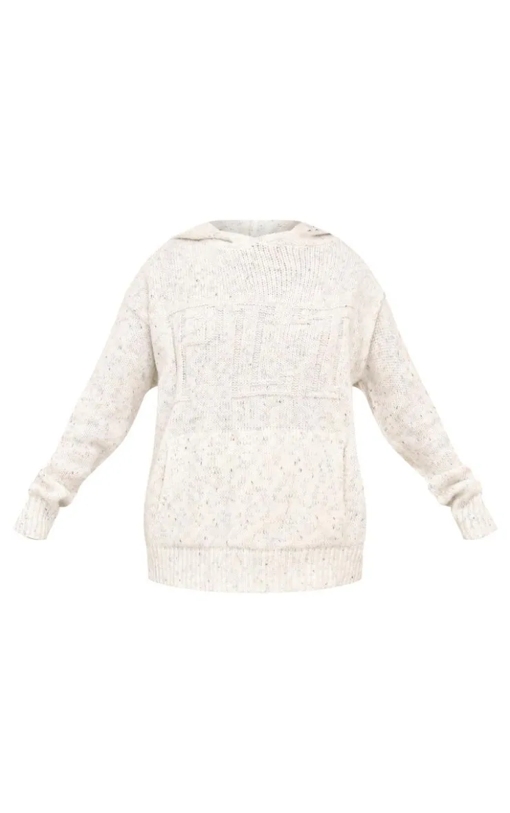 New PrettyLittleThing Space Dye Oversized Knitted Hoodie Cream