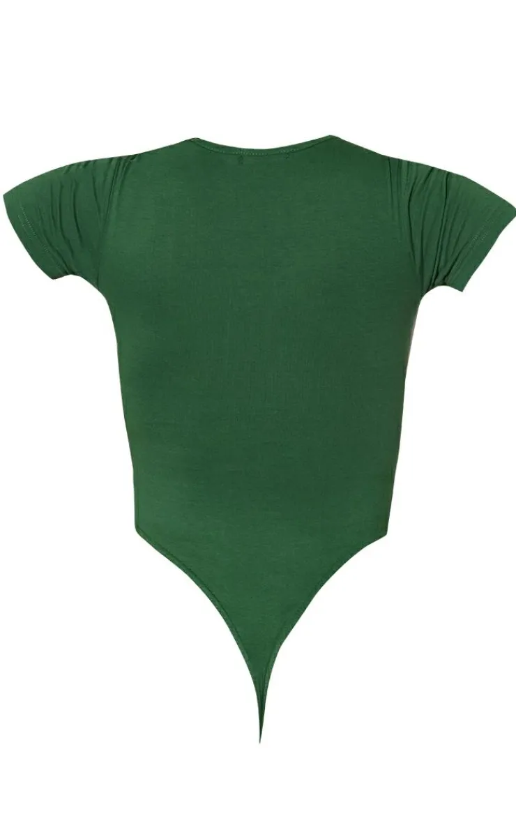 Best PrettyLittleThing Logo Short Sleeved Bodysuit Forest Green