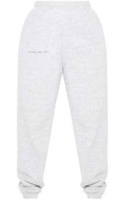 PRETTYLITTLETHING Grey Embroidered Detail Cuffed Sweatpants