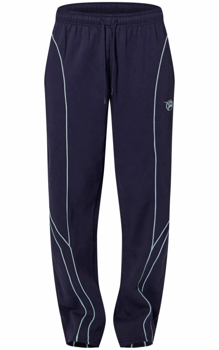 Outlet PrettyLittleThing Embroidered Contrast Piping Straight Leg Sweatpants Navy