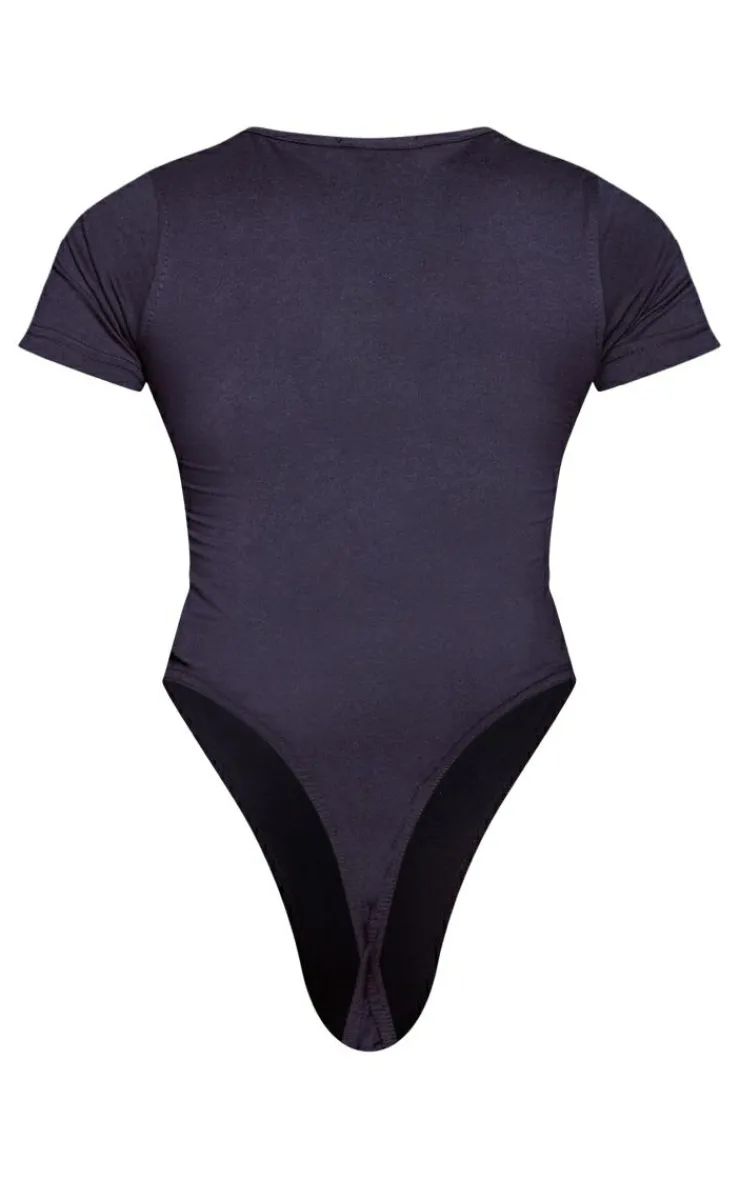 Discount PrettyLittleThing Logo Short Sleeved Bodysuit Navy