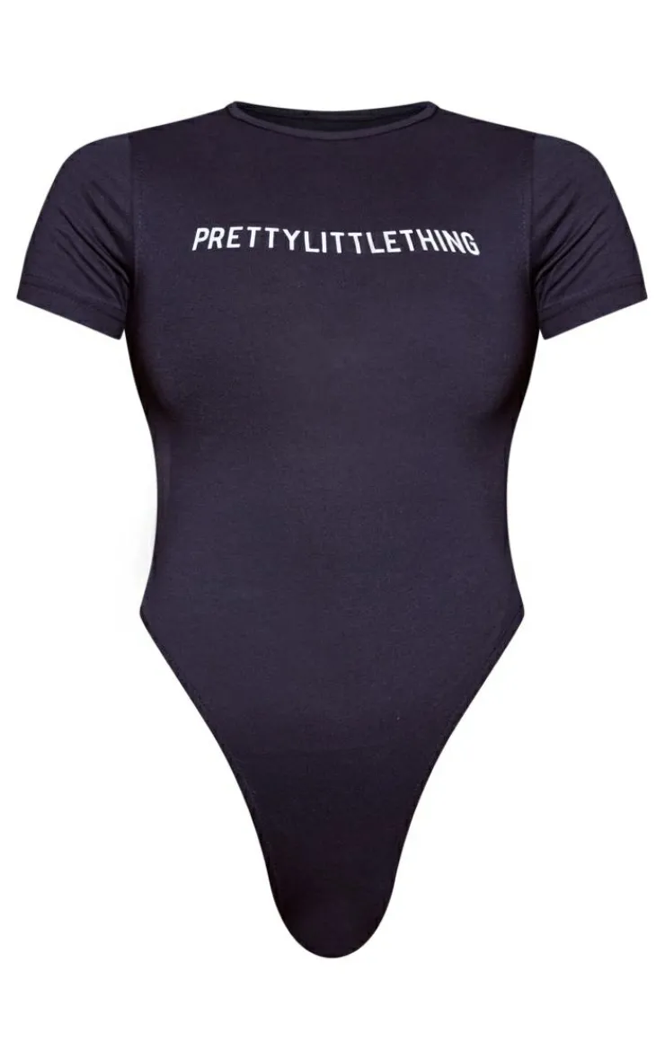 Discount PrettyLittleThing Logo Short Sleeved Bodysuit Navy