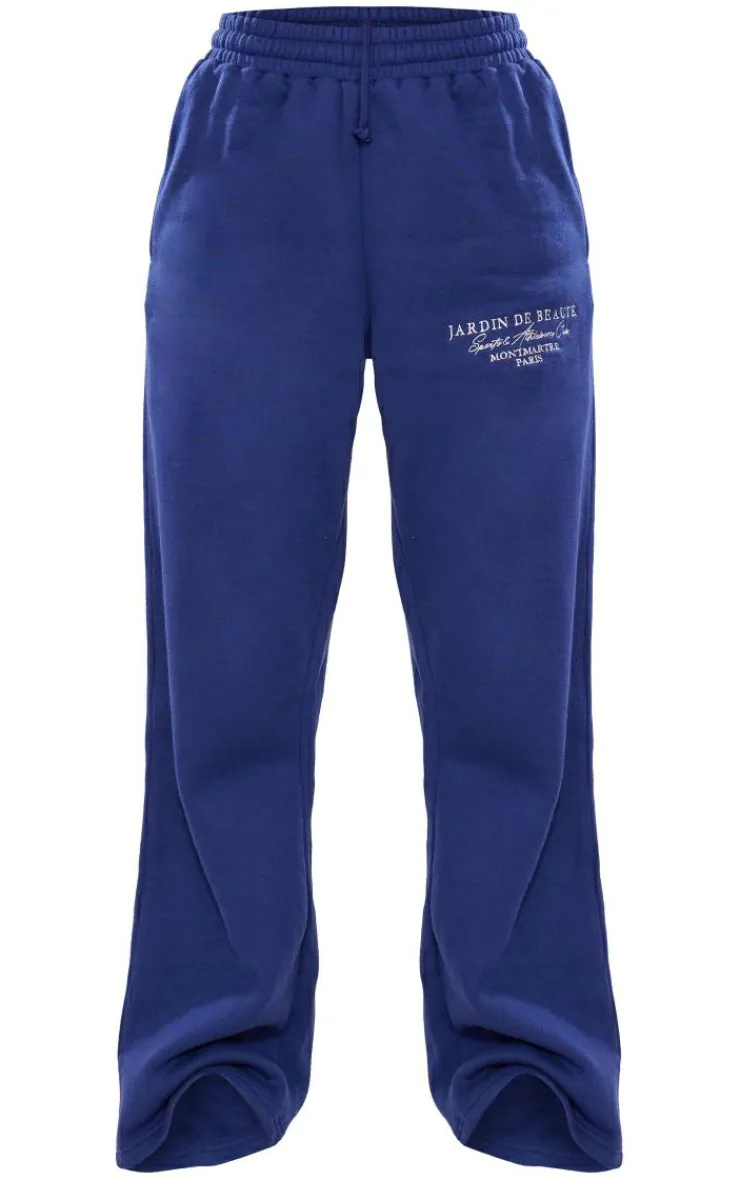 New PrettyLittleThing Logo Embroidered Wide Leg Sweatpants Navy