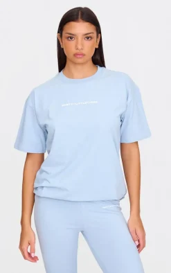 Outlet PrettyLittleThing Printed Oversized T-shirt Pale Blue