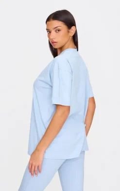 Outlet PrettyLittleThing Printed Oversized T-shirt Pale Blue