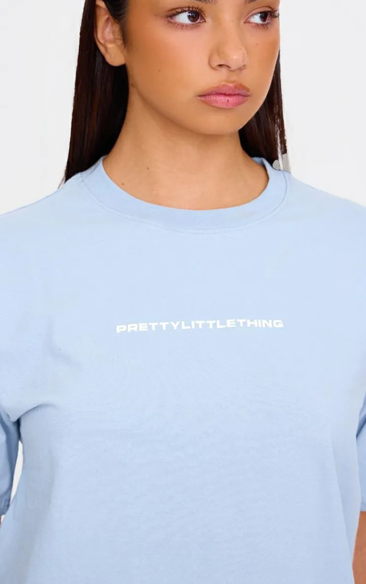 Outlet PrettyLittleThing Printed Oversized T-shirt Pale Blue
