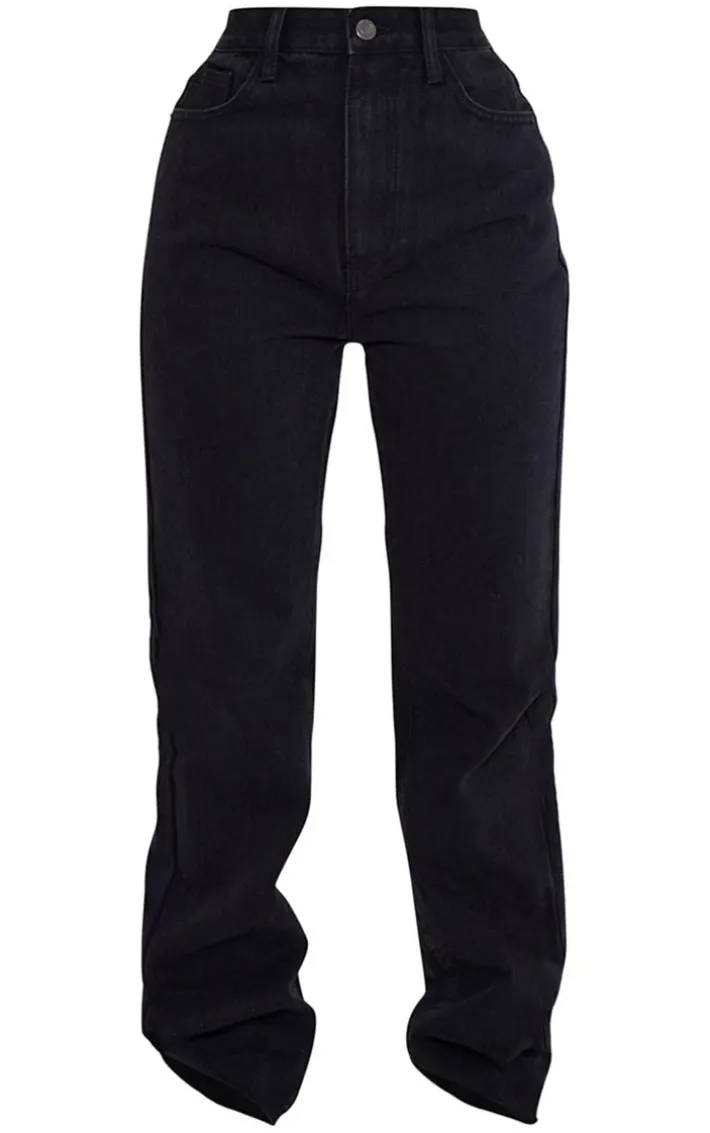 PRETTYLITTLETHING Petite Black Long Leg Straight Jeans