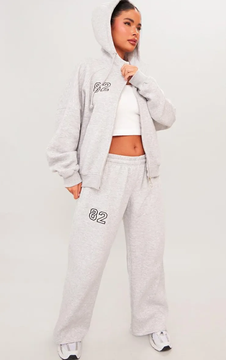 Hot PrettyLittleThing Petite 82 Varsity Zip Up Hoodie Ash Grey