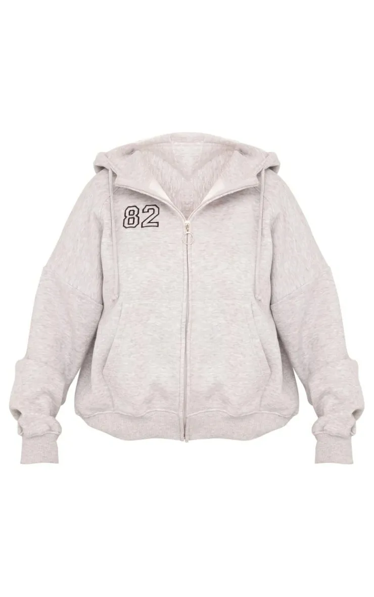 Hot PrettyLittleThing Petite 82 Varsity Zip Up Hoodie Ash Grey