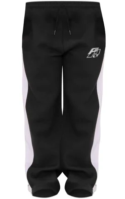 PrettyLittleThing Black Sweatsuits*Petite Embroidered Side Panel Detail Straight Leg Sweatpants