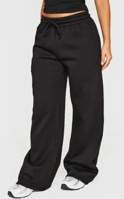 PrettyLittleThing Petite Embroidered Wide Leg Sweatpants Black